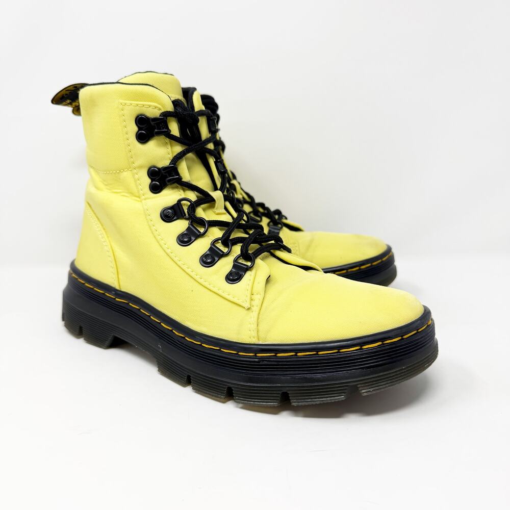 Dr. Martens Pastel Yellow Canvas Combs Combat Boots Women's Size 8 Lace Up VGUC